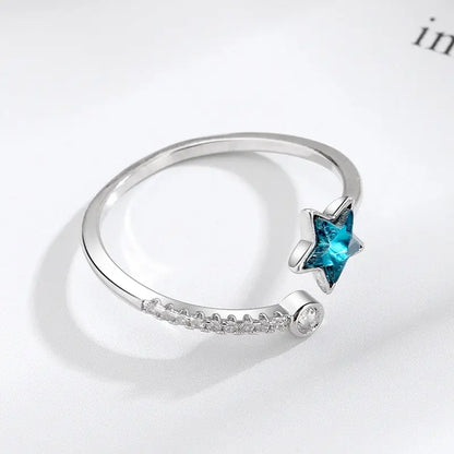 Blue Starry River Five-Pointed Star Ring for Women - Adjustable opening