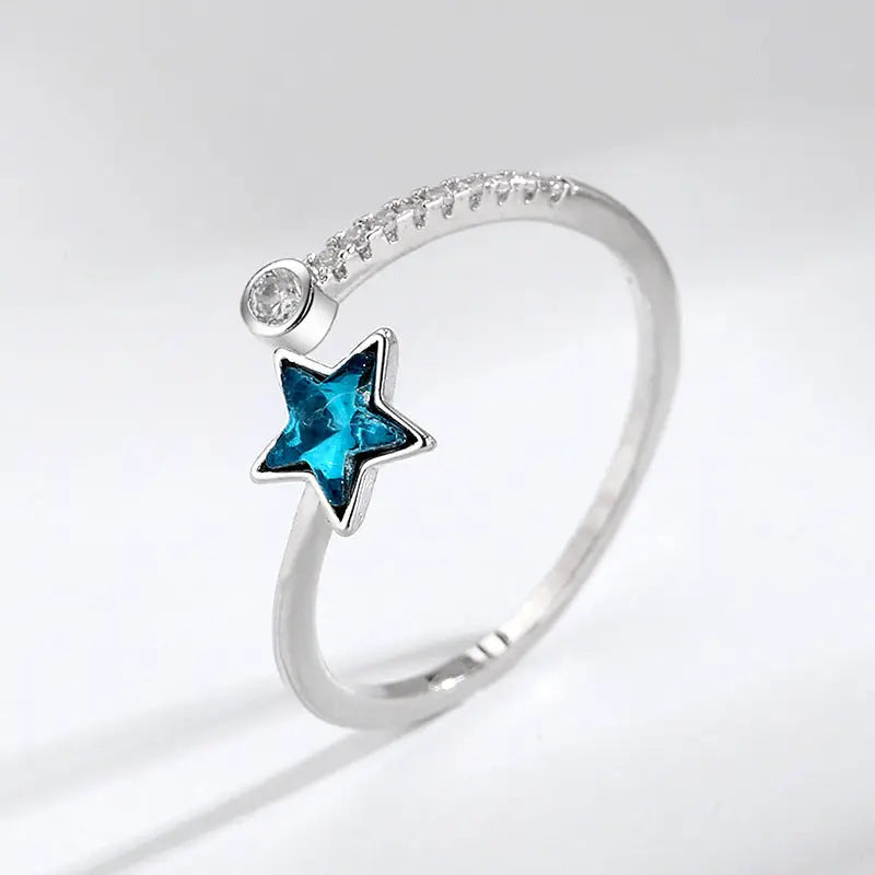 Blue Starry River Five-Pointed Star Ring for Women - Adjustable opening