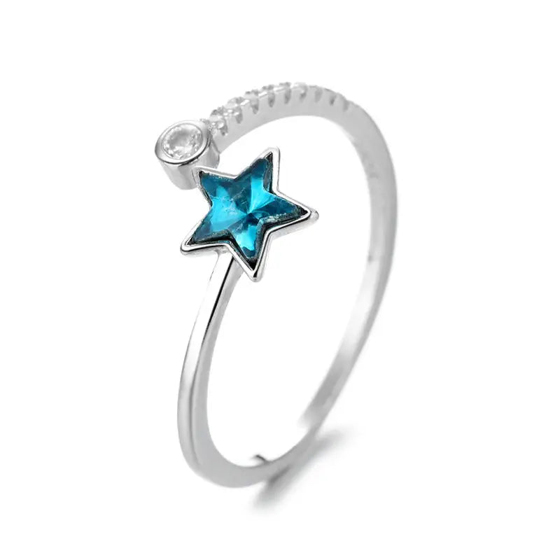 Blue Starry River Five-Pointed Star Ring for Women - Adjustable opening