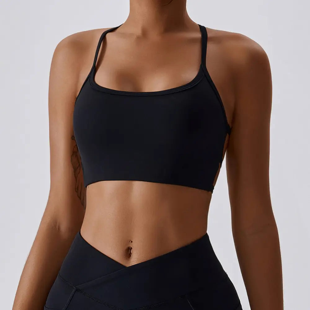 Breathable Quick-Dry Women’s Yoga Sports Bra (Model 8001) - Advanced Black / 8/S