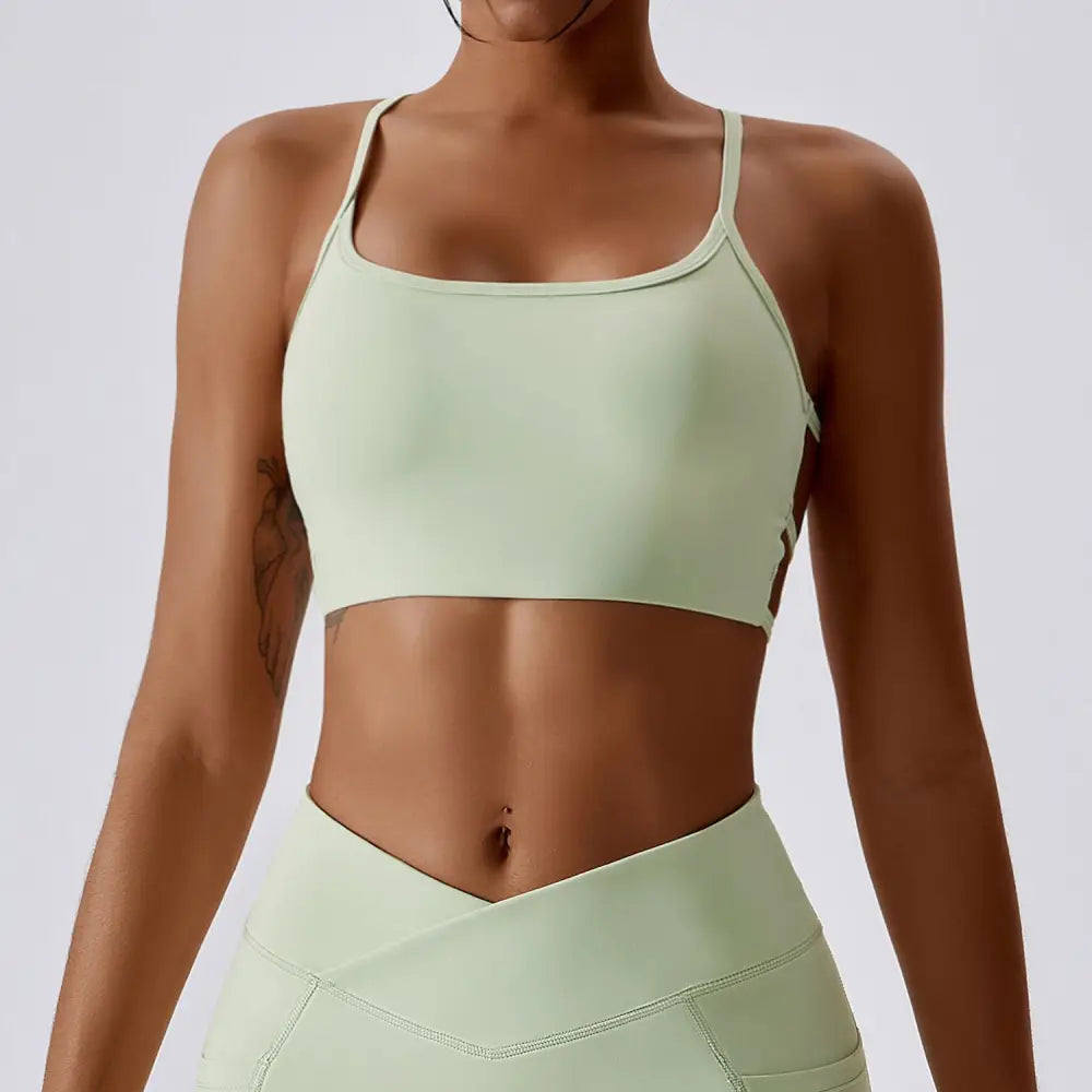 Breathable Quick-Dry Women’s Yoga Sports Bra (Model 8001) - Bean Green / 12/L