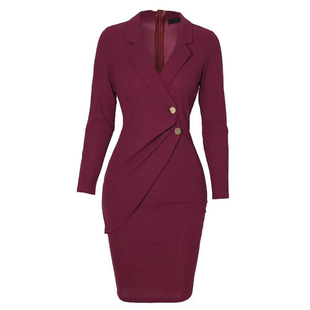 Buttoned Long Sleeve Bodycon Dress for Work (In Stock)