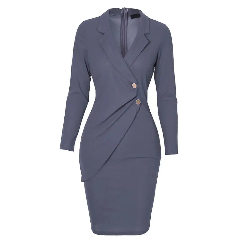 Buttoned Long Sleeve Bodycon Dress for Work (In Stock)
