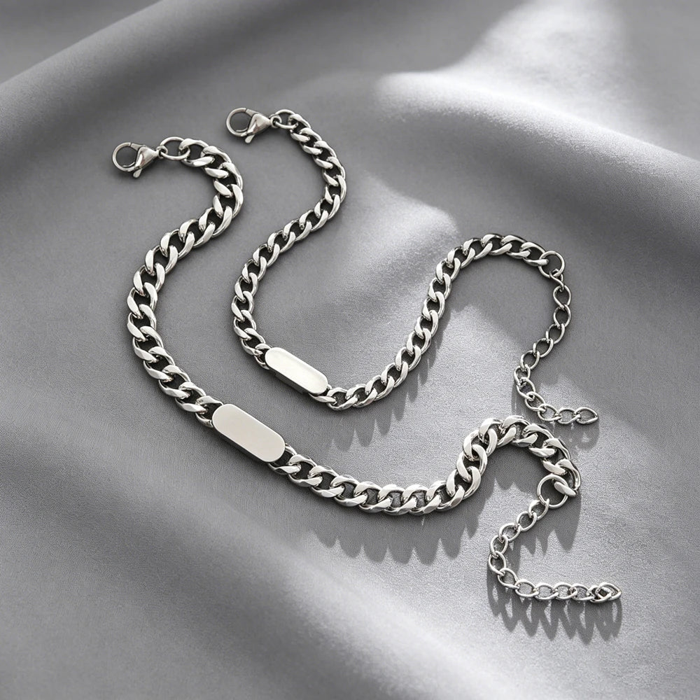 Engraved Name Customized Couple Bracelets Stainless Steel Gold Plated Thick Hand Chain Personalized Gift for Lover Men Women