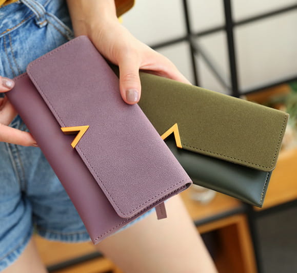 Frosted Color Matching Long Ladies Wallet