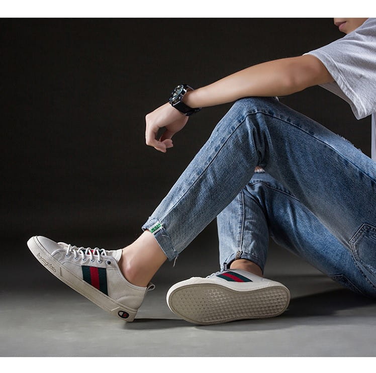 Men’s Casual Leather Sneakers - Trendy White Shoes