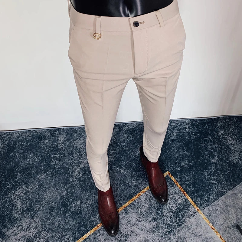 R&z - Casual Business Dress Pants Fashion Social Solid Wedding Party Suit Pants Slim Fit Suit Pants