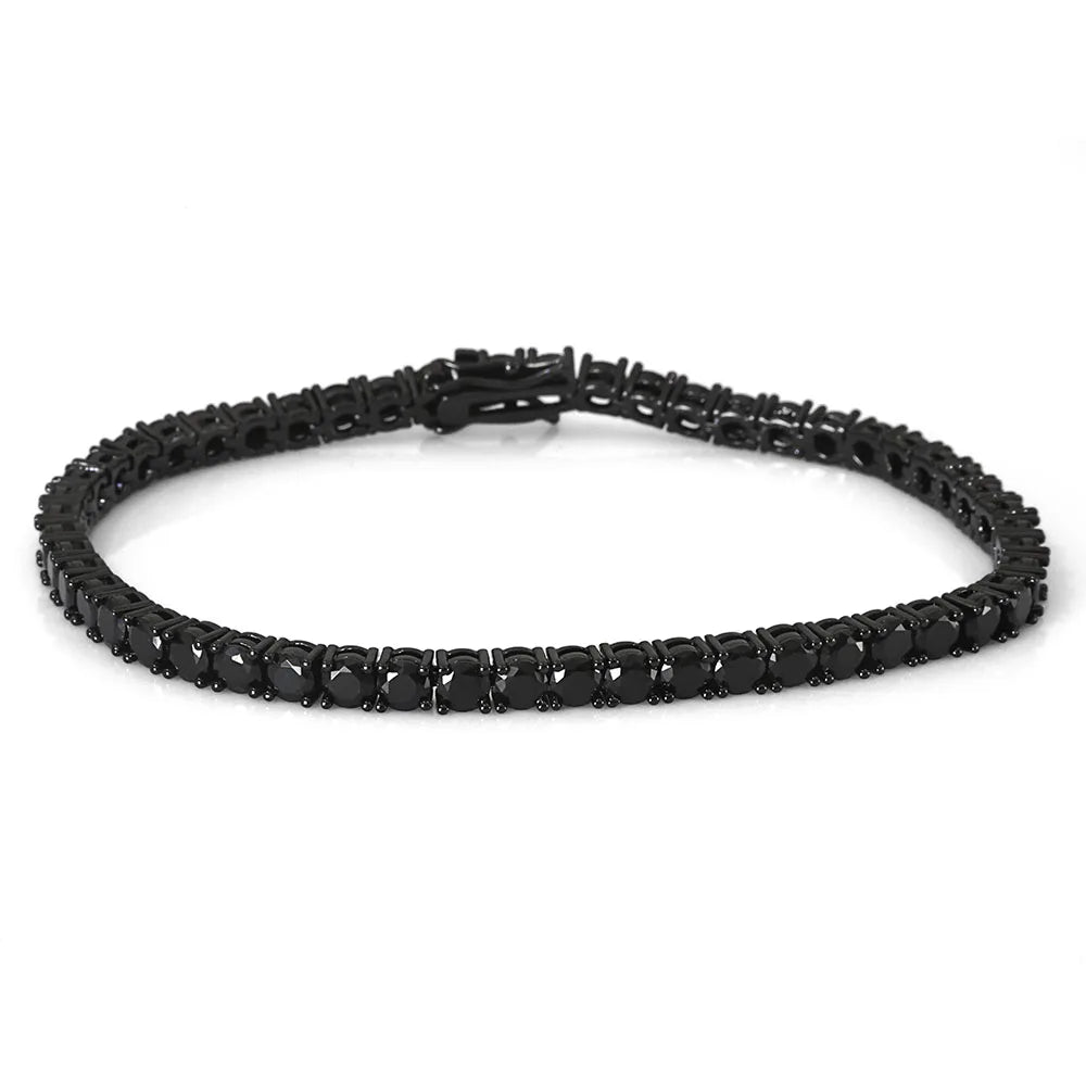 NY Hip Hop Style 3/4MM Black Shiny Zircon Tennis Chain Iced Single Row Inlaid Diamond Zirconia Men's Jewelry Bracelet