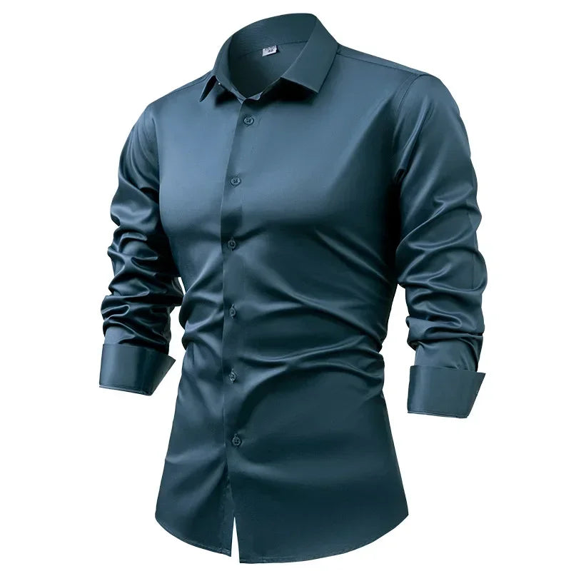 R&z - Silk cotton long sleeved shirt men's pure white shirt 2025 spring high-end sense inch shirt casual business suit formal wear