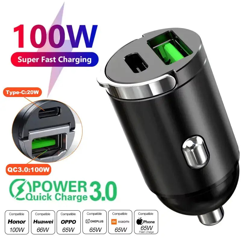 R&z - Car Charger 12-24V Lighter Fast Charging Car USB Type C Charger for Xiaomi Samsung Huawei iPhone Power - PD-100W