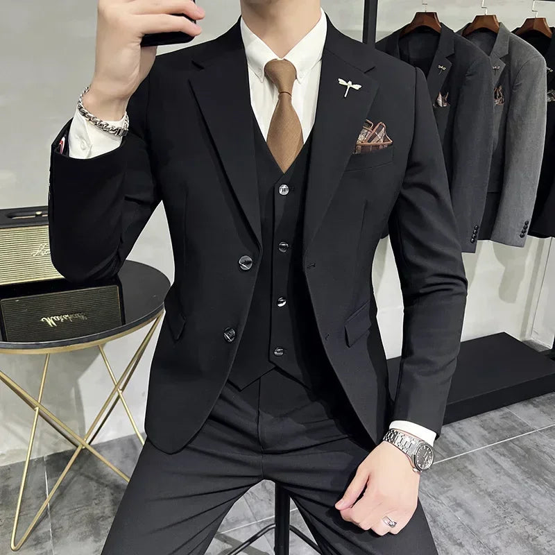 R&z - Jacket + Vest + Pants  High-end Brand Boutique Fashion Solid Color Mens