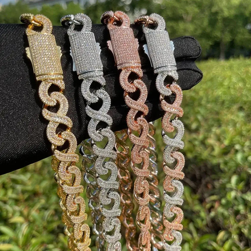 Continuous 8 Cuban Chain Diamond 5A Zircon Cuban Necklace For Men Iced Out Chain Hip Hop Jewelry Copper Free Shipping