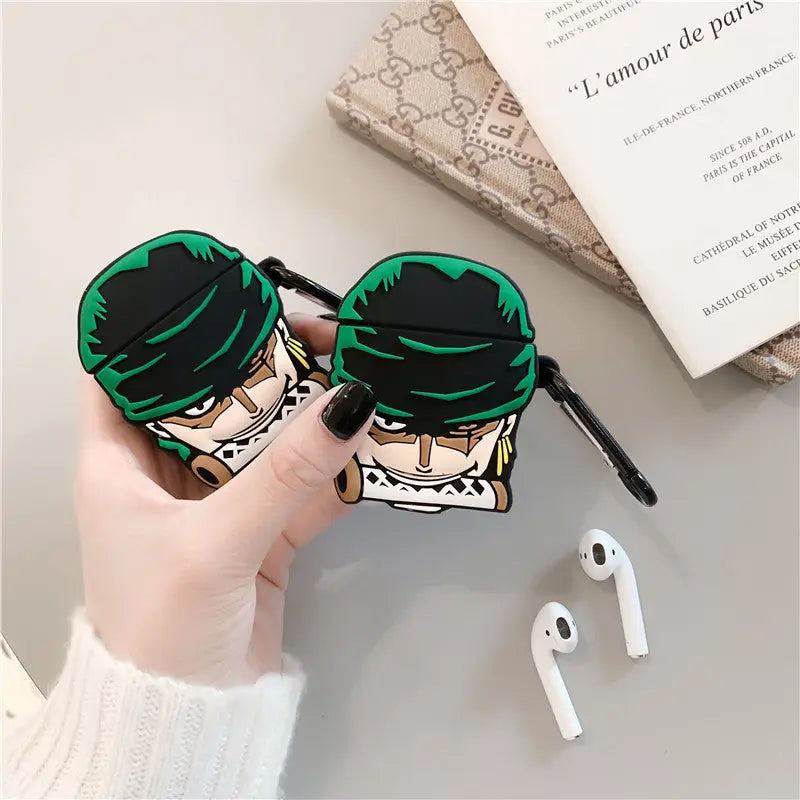 Creative Cartoon Case for AirPods - One Piece Zoro Design - Blue