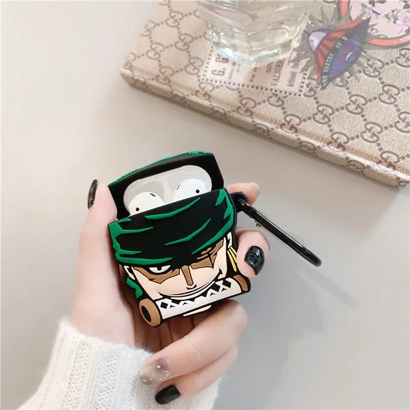 Creative Cartoon Case for AirPods - One Piece Zoro Design - Blue