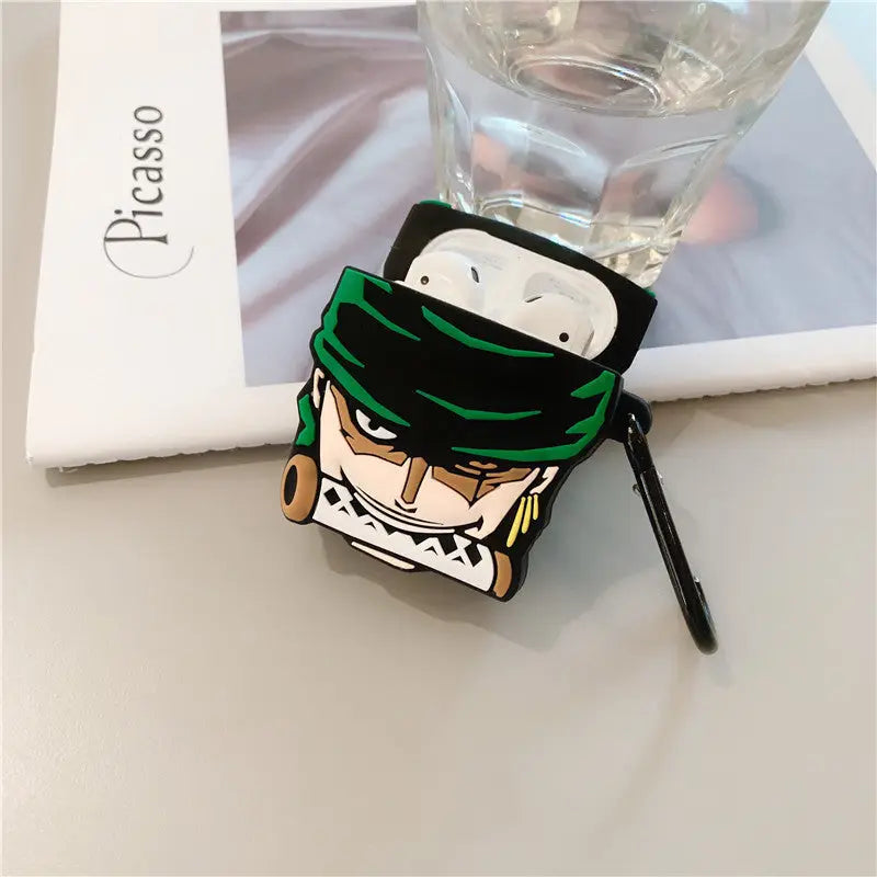 Creative Cartoon Case for AirPods - One Piece Zoro Design - Blue