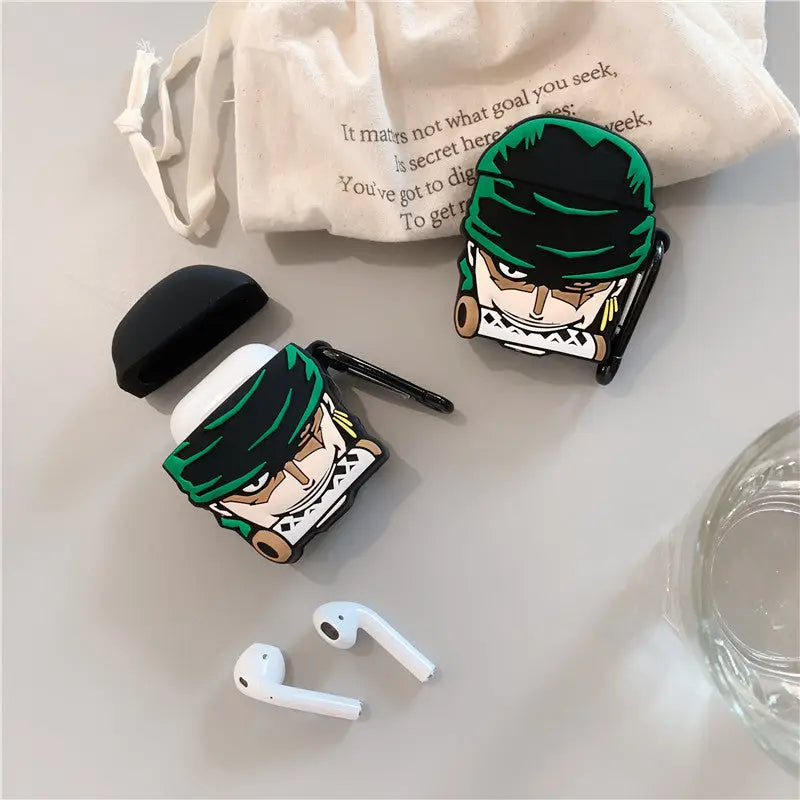 Creative Cartoon Case for AirPods - One Piece Zoro Design - Blue
