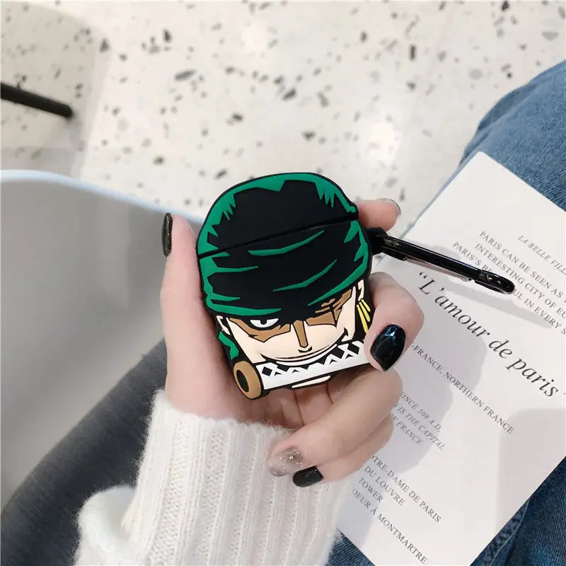 Creative Cartoon Case for AirPods - One Piece Zoro Design - Blue