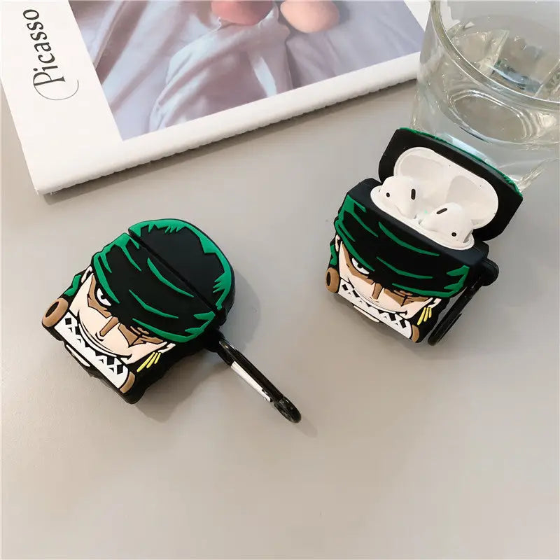 Creative Cartoon Case for AirPods - One Piece Zoro Design - Blue