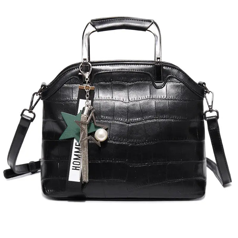 Crocodile Leather Backpack with Dual Straps - Black