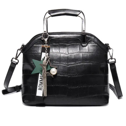 Crocodile Leather Backpack with Dual Straps - Black