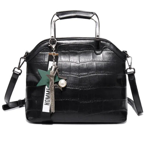 Crocodile Leather Backpack with Dual Straps - Black