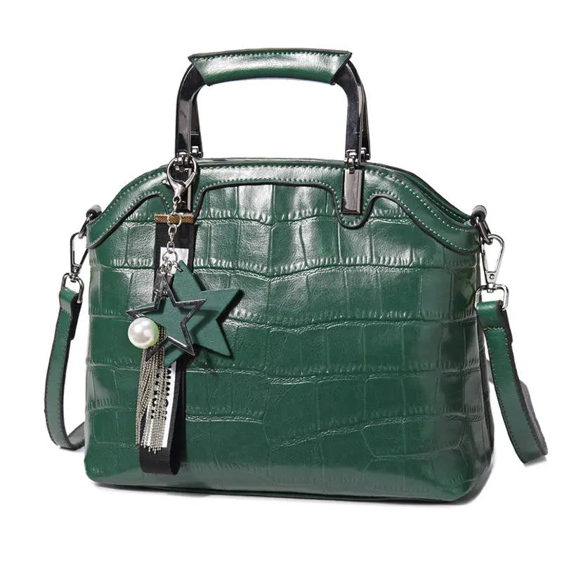 Crocodile Leather Backpack with Dual Straps - Green