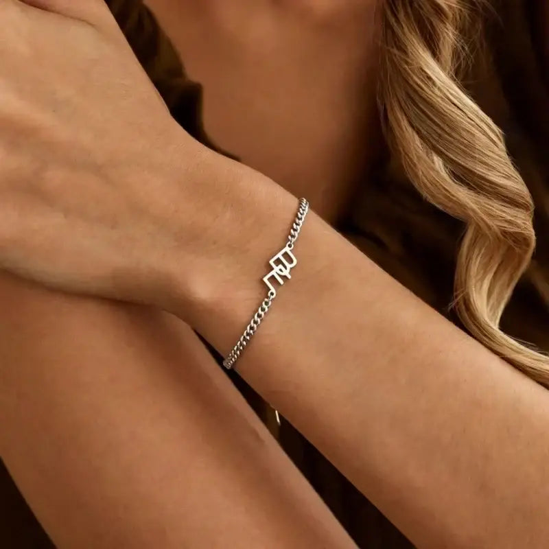 Custom Initial Letter Bracelet for Women,304L Stainless Steel Cuban Chain Personalized Name Bracelet Customized Jewelry