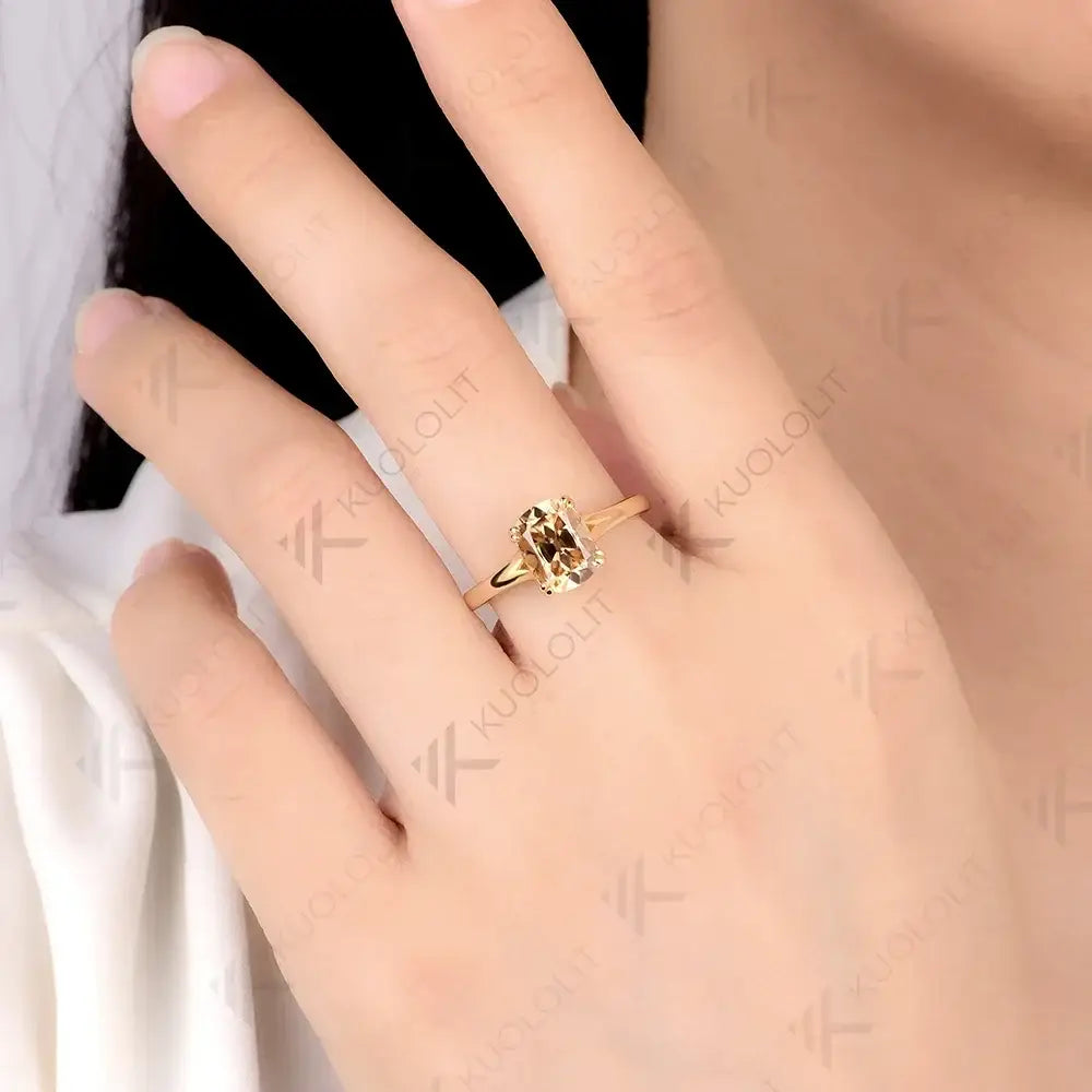 D Color VVS1 3CT OMC Cut Champagne Moissanite Ring GRA Certified Pass Diamond Tester Solid 10K 14K 585 Yellow Gold Fine