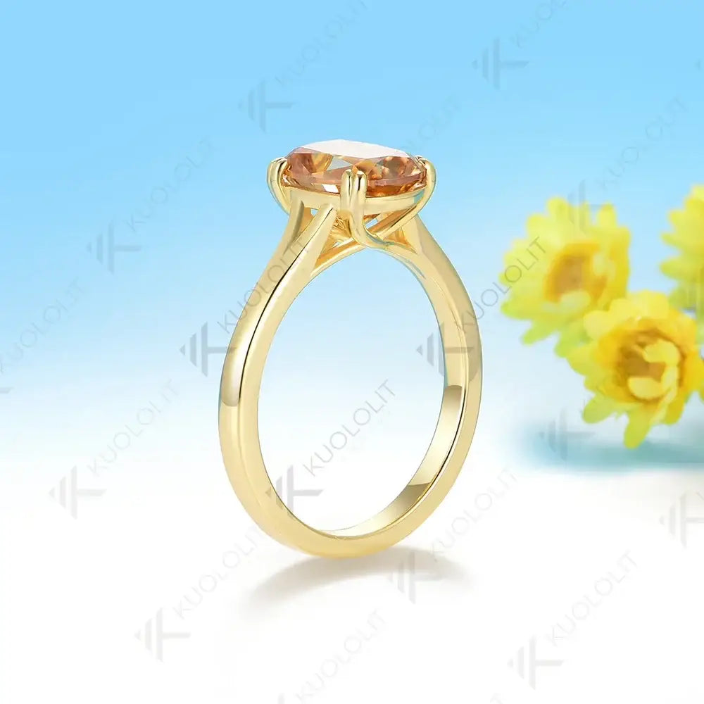 D Color VVS1 3CT OMC Cut Champagne Moissanite Ring GRA Certified Pass Diamond Tester Solid 10K 14K 585 Yellow Gold Fine