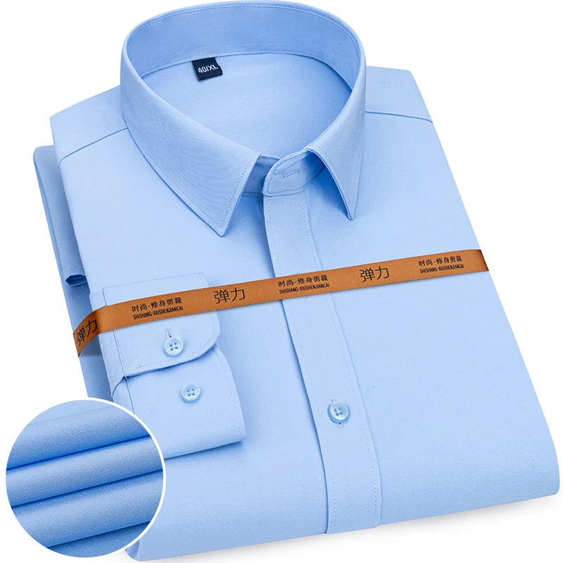 R&z - New Men's Solid Color Business Shirt Formal Fashion Thin Classic Basic Casual Slim White Long Sleeve Social Shirt Brand Clothes