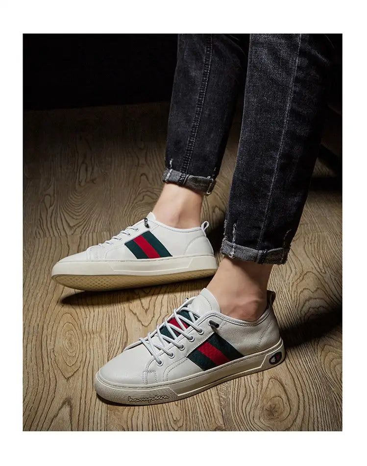 Men’s Casual Leather Sneakers - Trendy White Shoes
