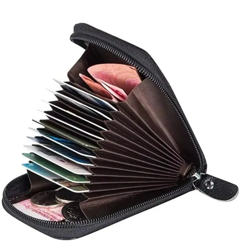 12 Slots RFID Blocking Leather Wallet for Men Women Accordion ID Card Holder Thin Minimalist Credit Card Organizer Slim