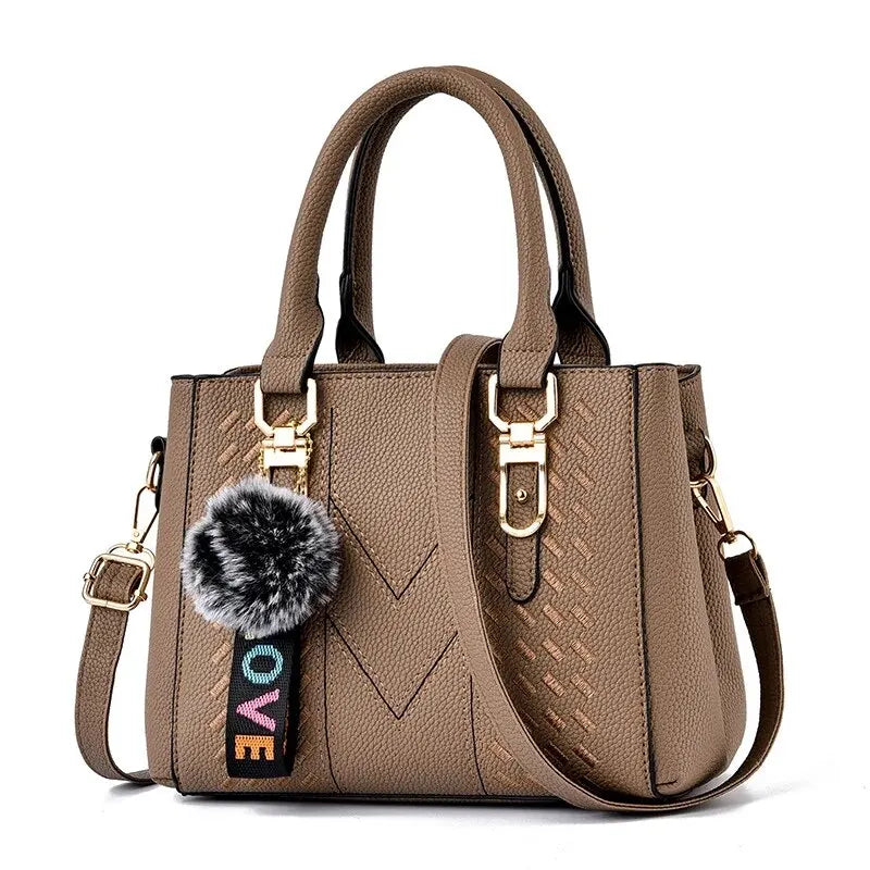 Embroidery Messenger Bags Women Leather Handbags Bags for Women Sac a Main Ladies hair ball Hand Bag