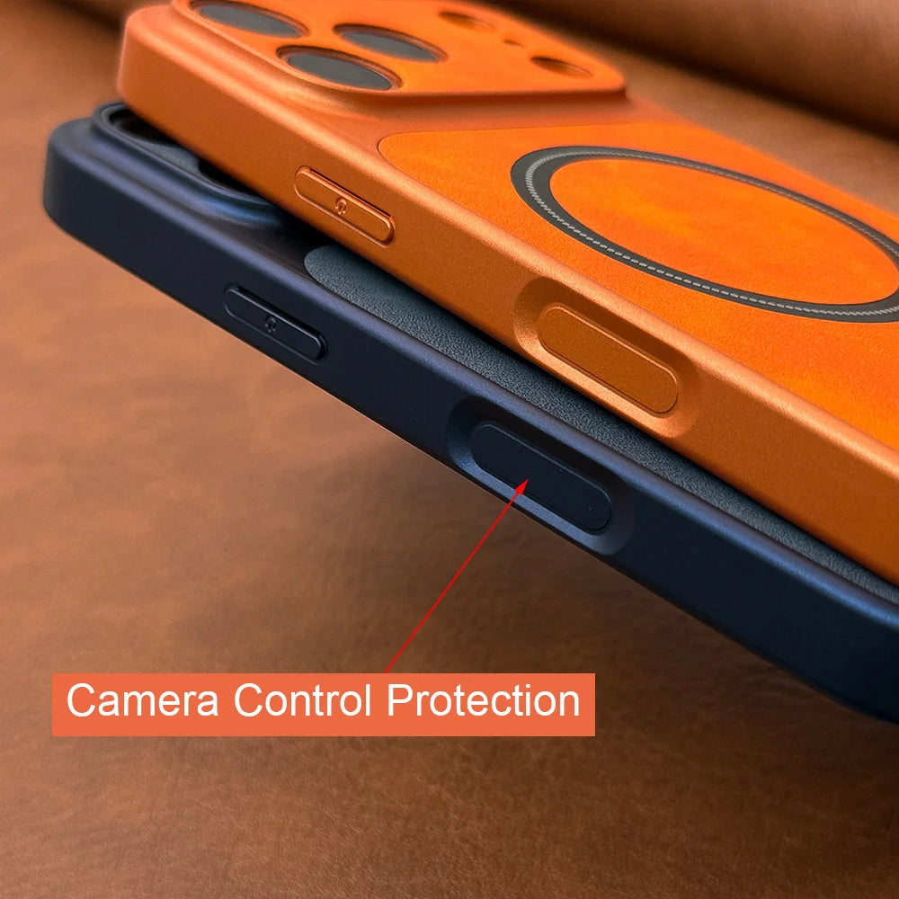 Luxury Artificial Leather Matte Magnetic Phone Cases for IPhone 13 14 15 16 17 17air Pro Max for Magsafe Wireless Charging Cover