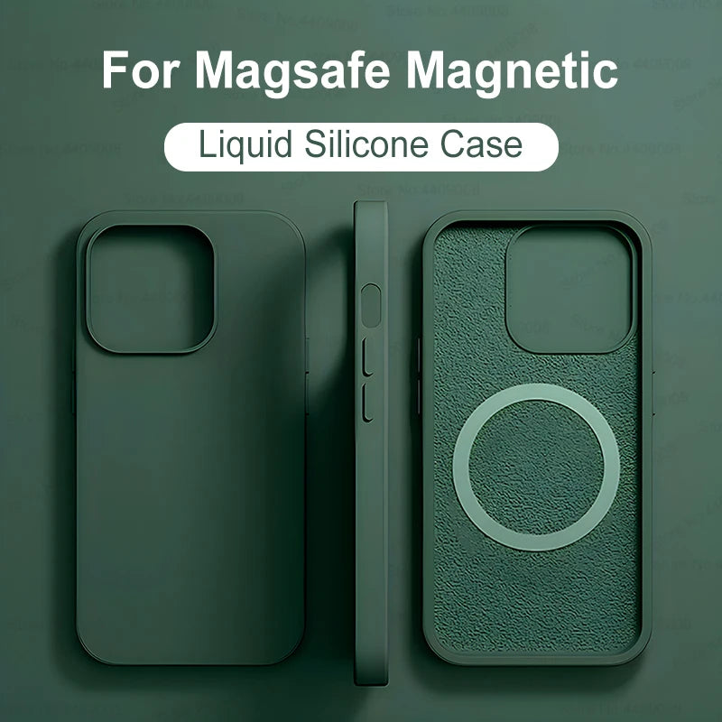 R&z - Wireless Charging Cases For iPhone 15 11 14 13 12 Pro Max Plus Liquid Silicone Magnetic Soft Cover Phone Accessories