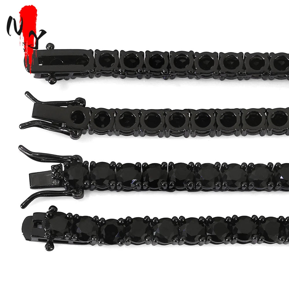 NY Hip Hop Style 3/4MM Black Shiny Zircon Tennis Chain Iced Single Row Inlaid Diamond Zirconia Men's Jewelry Bracelet