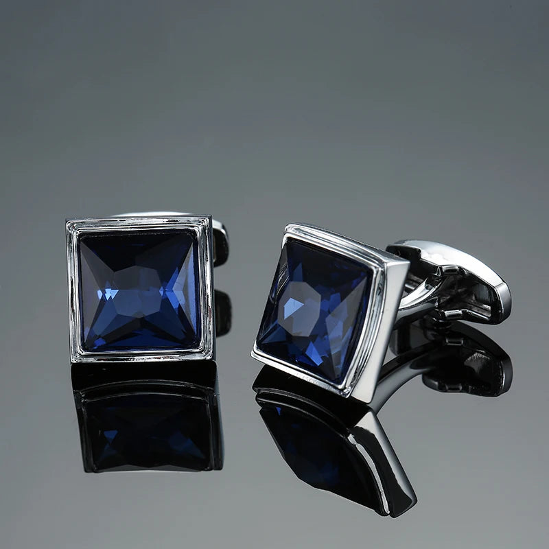 R&z - French shirt cufflinks Luxury Square Blue Red Crystal Zircon cuffs buttons business suit accessories jewelry