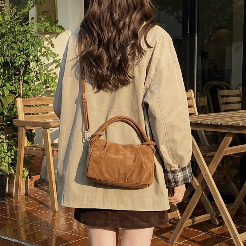 New Retro Suede Simple Crossbody Bag Women Fashion Handle Bag Casual Comfortable and Versatile Texture Shoulder Commuting Bag