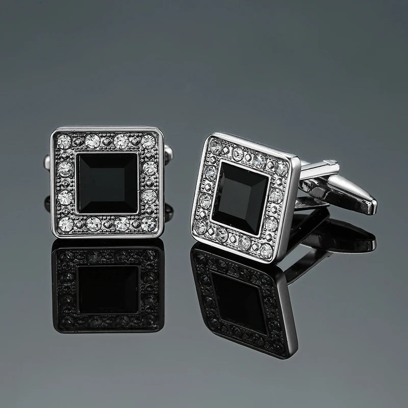 R&z - French shirt cufflinks Luxury Square Blue Red Crystal Zircon cuffs buttons business suit accessories jewelry
