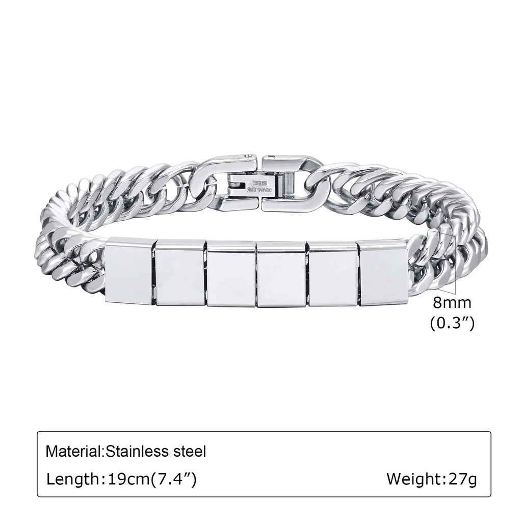 Trendy Punk Custom Name Engraved Text ID Bracelet for Men Cuban Link Chain Stainless Steel Jewelry Friendship Band