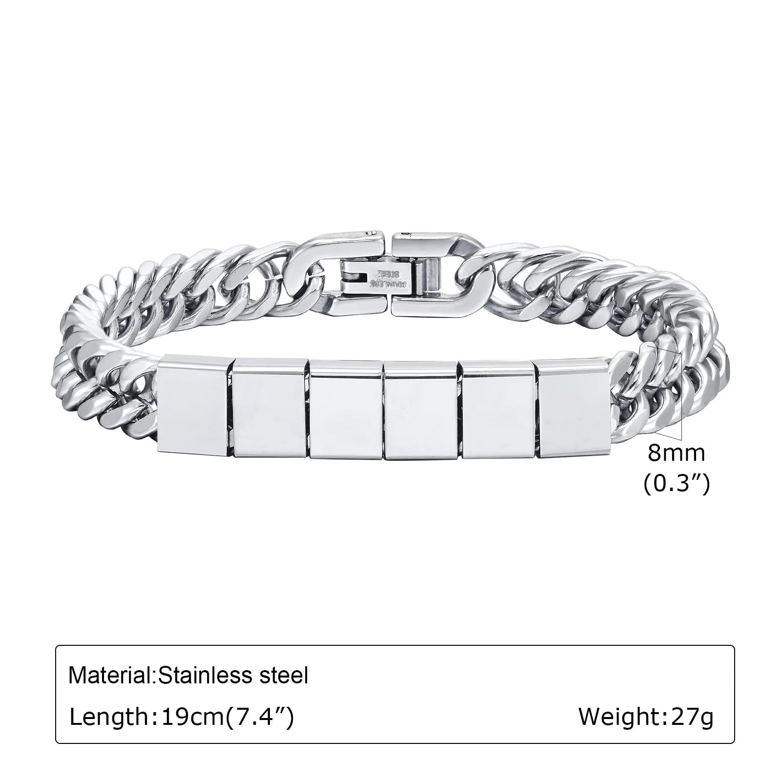 Trendy Punk Custom Name Engraved Text ID Bracelet for Men Cuban Link Chain Stainless Steel Jewelry Friendship Band