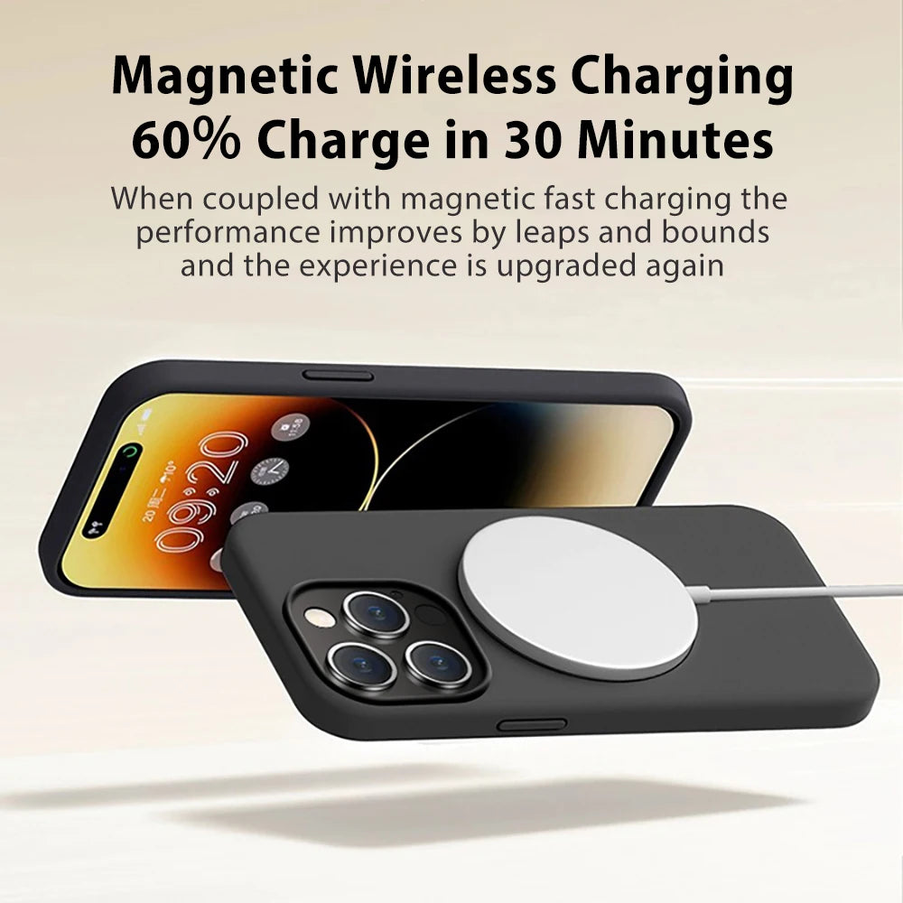 R&z - Wireless Charging Cases For iPhone 15 11 14 13 12 Pro Max Plus Liquid Silicone Magnetic Soft Cover Phone Accessories