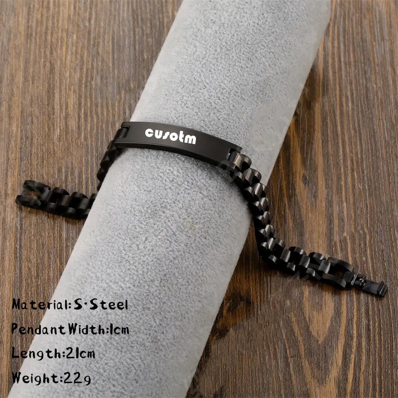 Custom Name Logo Any Text Engraved Leather Bangle & Bracelet Personalized Stainless Steel Bracelets For Women Men ID Bracelet