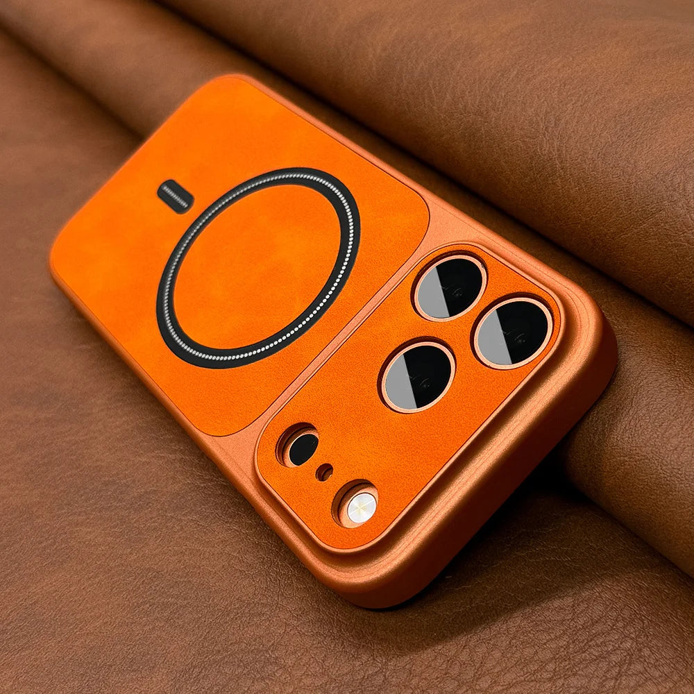 Luxury Artificial Leather Matte Magnetic Phone Cases for IPhone 13 14 15 16 17 17air Pro Max for Magsafe Wireless Charging Cover