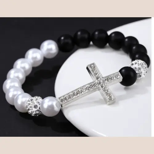 Diamond Cross Bracelet - New Black and white