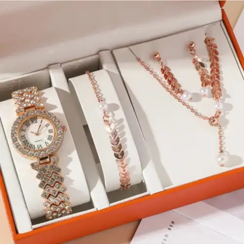 Diamond Women's Watch and Jewelry Set in Gift Box