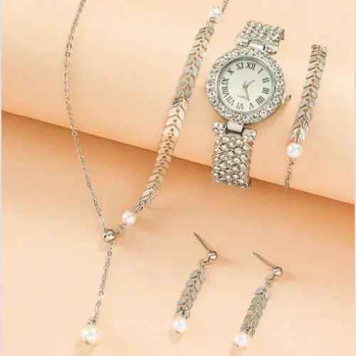 Diamond Women's Watch and Jewelry Set in Gift Box