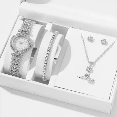 Diamond Women's Watch and Jewelry Set in Gift Box