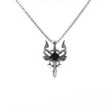Double Dragon Black Gem Cross Necklace Punk Personalized Pendant Jewelry Accessory for Women Men Trendy Gifts - Necklace