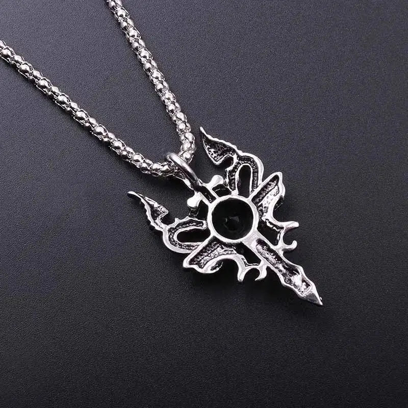 Double Dragon Black Gem Cross Necklace Punk Personalized Pendant Jewelry Accessory for Women Men Trendy Gifts - Necklace